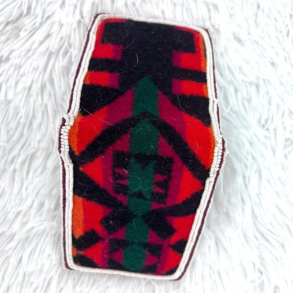 Wool Blanket Covered Wallet with Hand Beaded Edging Native American - Picture 2 of 8